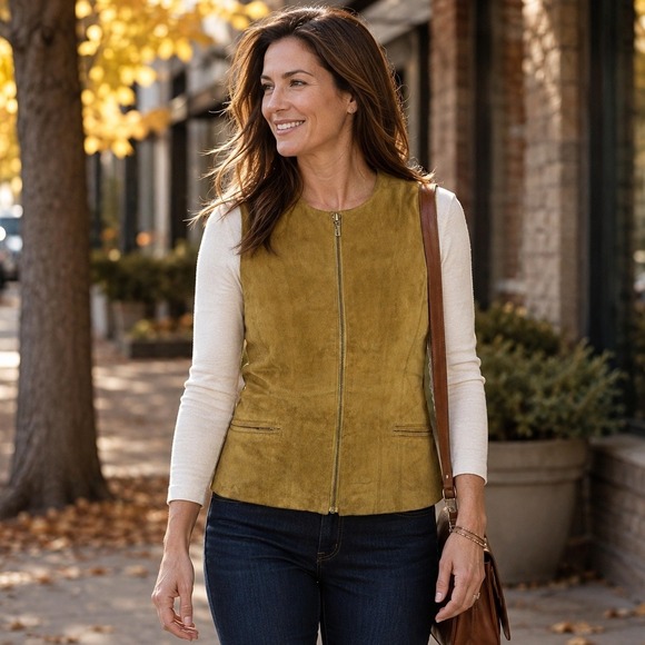 Banana Republic Jackets & Blazers - Vintage Banana Republic Suede Leather Vest Womens 4 Mustard Yellow Zip Front